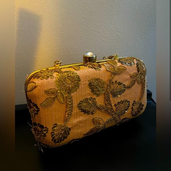 Handbags - Floral sequin clutch - blush and gold